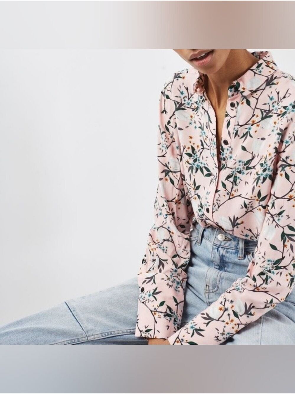 Topshop Pink Floral Button Down Shirt